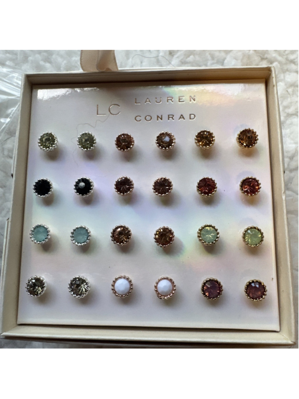 LC Lauren Conrad Gift Set 12 Pairs Multicolor Rhinestone Stud Earrings NEW